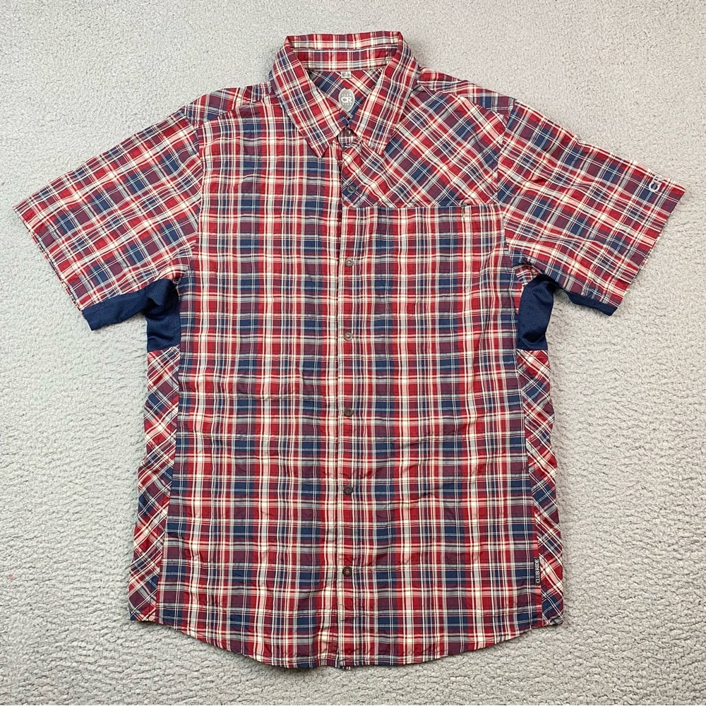Club Ride Men’s Size L Red Plaid Breathable Short Sleeve Cycling Shirt Large EUC